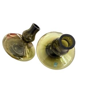 Chive Glass Green lot of two bud spinning top Vase vases art glass